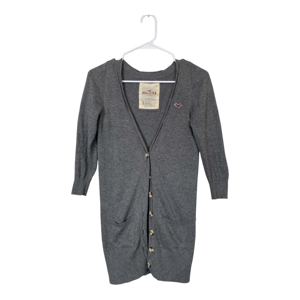 Hollister Women Gray Knit Cardigan Button Front 3/4 Sleeves Size S